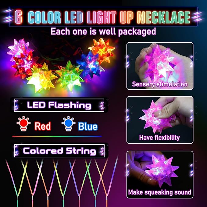 150 PCS Flashing Crystal Star Necklaces, Glow Necklaces Bulk Light up Party Favors, LED Glow in The Dark Supplies for Kids Adults Birthday Glow Party Rave Halloween Goodie Bags Filler