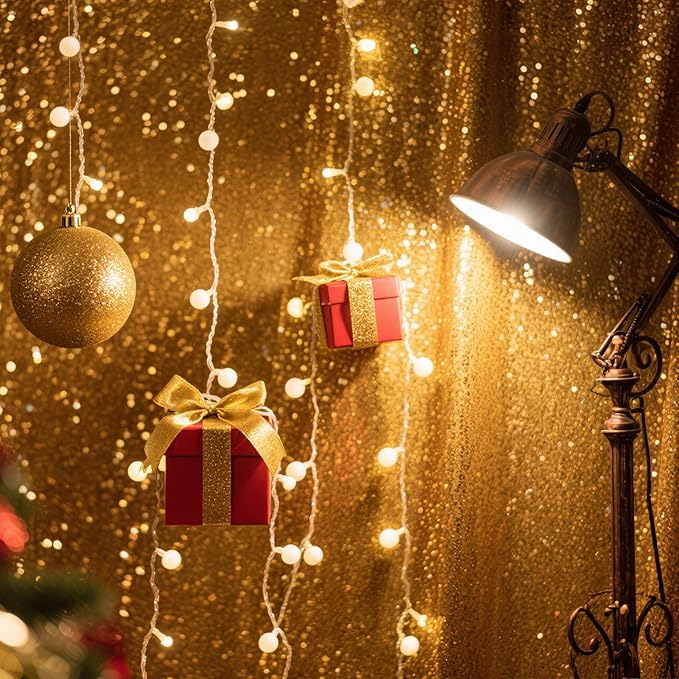 Gold Sequin Backdrop Curtain - 4PCS (2FTx8FT) Glitter Photo Background for Wedding, Christmas, Party, Baby Shower & Stage Decorations (Gold, 2x8ft 4 Panels)