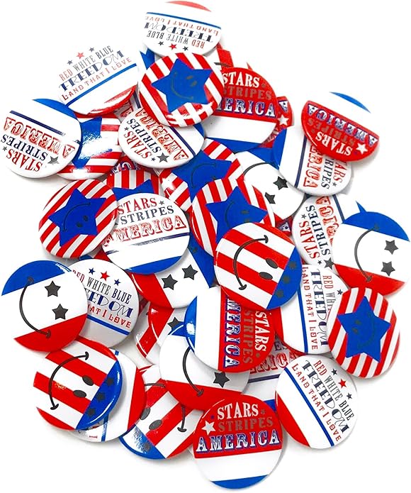 100 Bulk 2" Patriotic Buttons - 4th of July Parade or Fourth of July Party