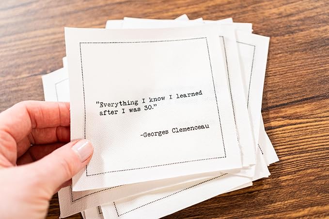 Five Star Funny 30th Birthday Quotes | White Cotton Cocktail Napkins | 50 Luxury Disposable Beverage Napkins with Witty Bar Quotes | Drink Napkins for Parties, Bars, Weddings & Game Nights