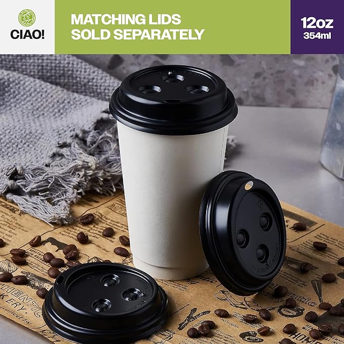 CIAO! 12 oz Insulated Double Wall White Paper Hot Cup, 90 mm Diameter, 500 Count