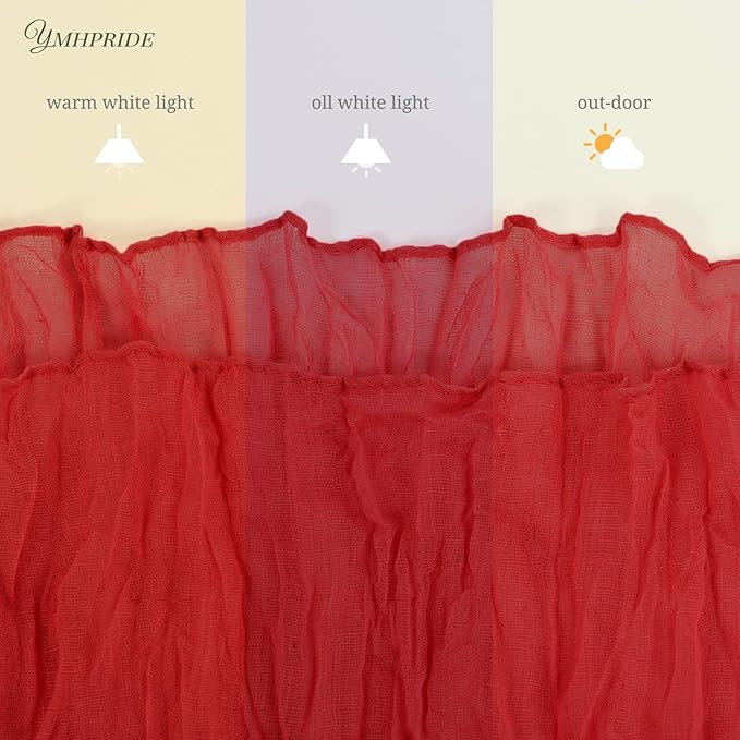12 Pack Cheesecloth Table Runner 35 x 120 inch Long Boho Cheese Cloth Gauze Table Runners Semi Sheer Table Runner for Wedding Decor, Bridal Shower, Birthday Party (Red)