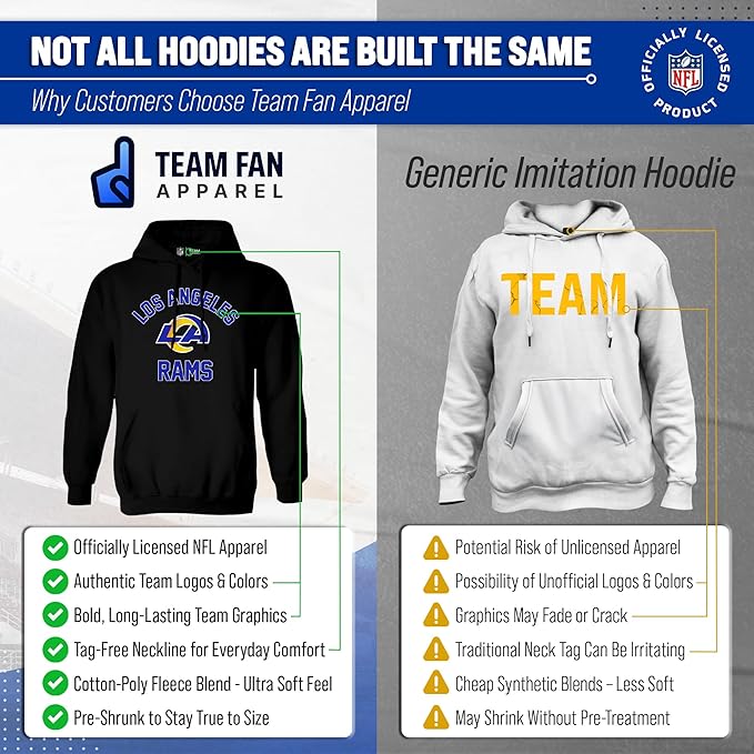 Team Fan Apparel NFL Adult Gameday Hooded Sweatshirt - Poly Fleece Cotton Blend - Stay Warm and Represent Your Team in Style
