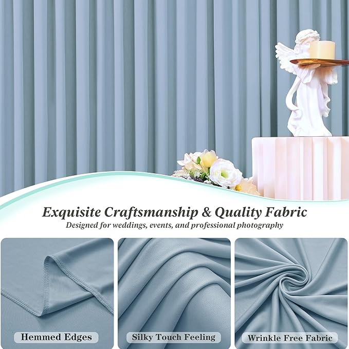 30 ft x 10 ft Wrinkle Free Dusty Blue Backdrop Curtain for Parties, 6 Panels 10ft Polyester Dusty Blue Photo Backdrop Drapes for Graduation Birthday Wedding Party Stage Curtains
