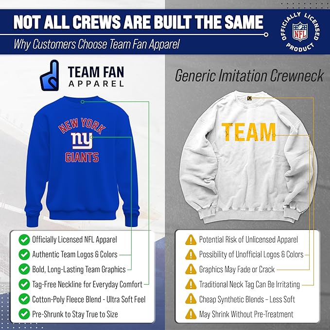 Team Fan Apparel NFL Adult Gameday Football Crewneck Sweatshirt - Cotton Blend - Stay warm, comfortable & stylish on game day
