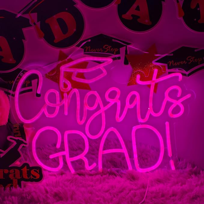 Congrats Grad Neon Sign USB Powered for Prom Party Wall Decor,Pink Grad LED Light Up Sign Adjustable for Prom Night Dorm Class Room Graduation Season Party Backdrop Decoration Gifts for Her