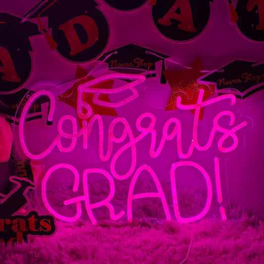 Congrats Grad Neon Sign USB Powered for Prom Party Wall Decor,Pink Grad LED Light Up Sign Adjustable for Prom Night Dorm Class Room Graduation Season Party Backdrop Decoration Gifts for Her
