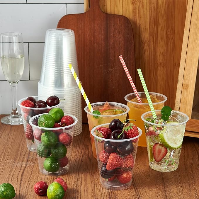 Turbo Bee 480 Pack 12oz Clear Plastic Cups,Disposable Drinking Cups,Hot and Cold Drink Container for Water, Juice, Soda, Milk