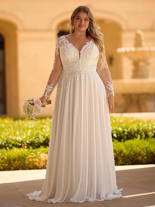 Plus Size Wedding Dresses for Bride Long Sleeve Wedding Bridal Gowns with Lace Appliques Off Shoulder Bride Dress