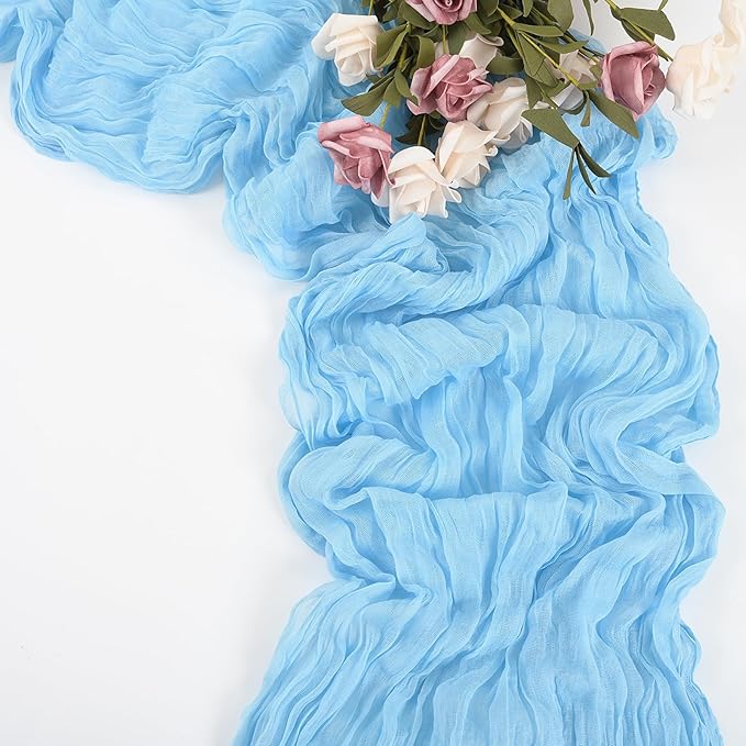 20 Pack Light Blue Table Runner 10Ft Cheesecloth Table Runner Boho Gauze Table Runner Long Cheese Cloth Table Runner Romantic Sheer Fabric Table Runners for Wedding Party Bridal Shower