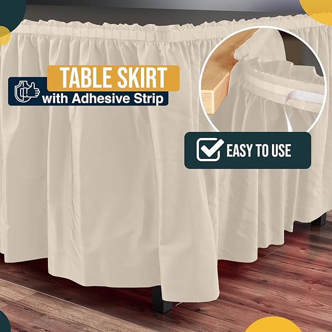 Exquisite Ruffle Table Skirt Ivory 48 Pack 14 Ft Long Table Skirts for Rectangle Tables 6ft Plus or Round Tables Skirts with Adhesive Strip for Gender Reveal Decor & Happy Birthday Parties