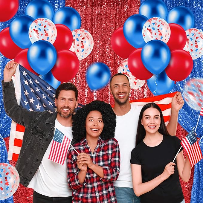137 Pcs Red Blue Party Decorations with 4 Sequin Backdrop Curtains 133 Balloon Arch Kit Glitter Photo Backdrop Background for Hero Birthday Wedding Anniversary Baby Shower Graduation