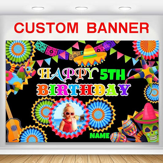 Custom Space Mexican Fiesta Carnival Happy Birthday Party Decorations Supplies Personalized Mexican Fiesta Carnival Birthday Backdrop Banner(5x7.5ft)