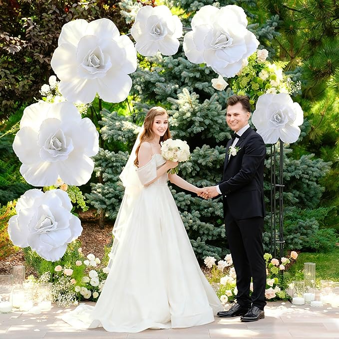 Norme 3 Pcs Valentines Giant Flowers for Decoration 12, 16, 20 Inch Large Rose Petals Giant Flowers Large White Rose for Wedding, Home Decor, Anniversary Birthday Valentine's Day