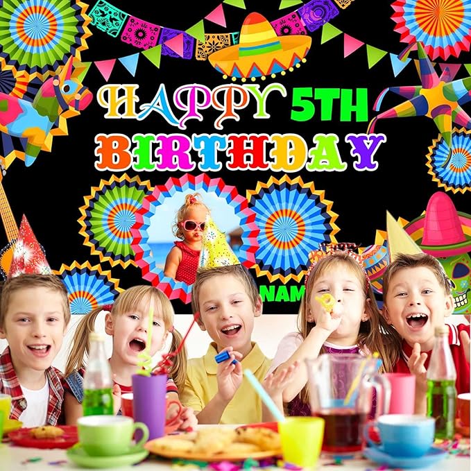 Custom Space Mexican Fiesta Carnival Happy Birthday Party Decorations Supplies Personalized Mexican Fiesta Carnival Birthday Backdrop Banner(5x7.5ft)