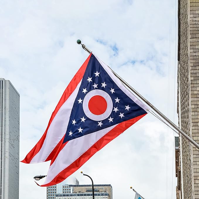 Ohio State Flag 6x10 Ft, Deluxe Embroidered Heavy Duty Nylon Durable OH Outside Flags, Indoor/Outdoor, Sewn Stripes and Brass Grommets