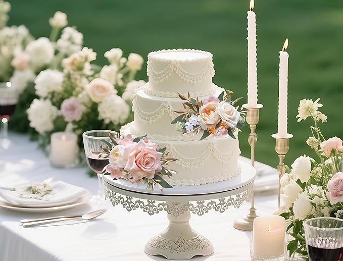 Marriwise 3Pcs Pre-made Cake Toppers Flowers, Champagne Wedding Cake Decoration,Artificial Flowers Decor for Wedding Ceremony Anniversary,Birthday Party,Outdoor Forest (Champagne)