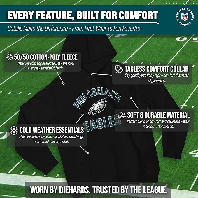 Team Fan Apparel NFL Adult Gameday Hooded Sweatshirt - Poly Fleece Cotton Blend - Stay Warm and Represent Your Team in Style