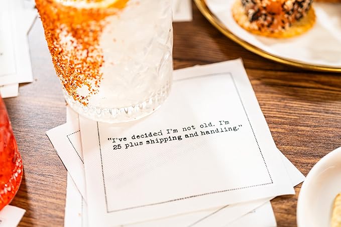 Five Star Funny 30th Birthday Quotes | White Cotton Cocktail Napkins | 50 Luxury Disposable Beverage Napkins with Witty Bar Quotes | Drink Napkins for Parties, Bars, Weddings & Game Nights