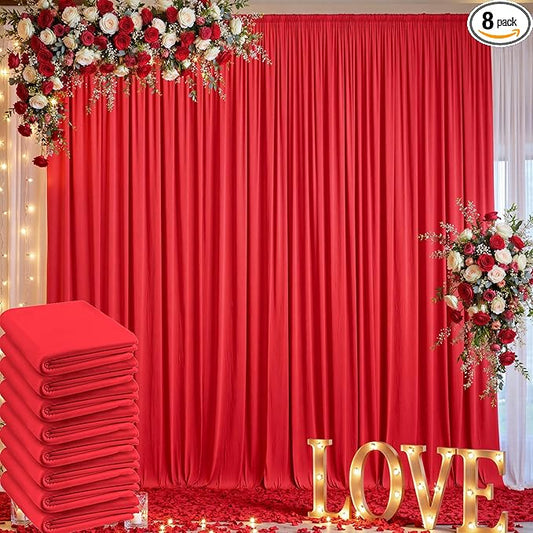 40ft x 10ft Wrinkle Free Red Backdrop Curtain for Parties, 8 Panels 5×10ft Silky Polyester Red Photo Backdrop Drapes Back Drop Cloth for Birthday Theme Party Wedding Photography Background