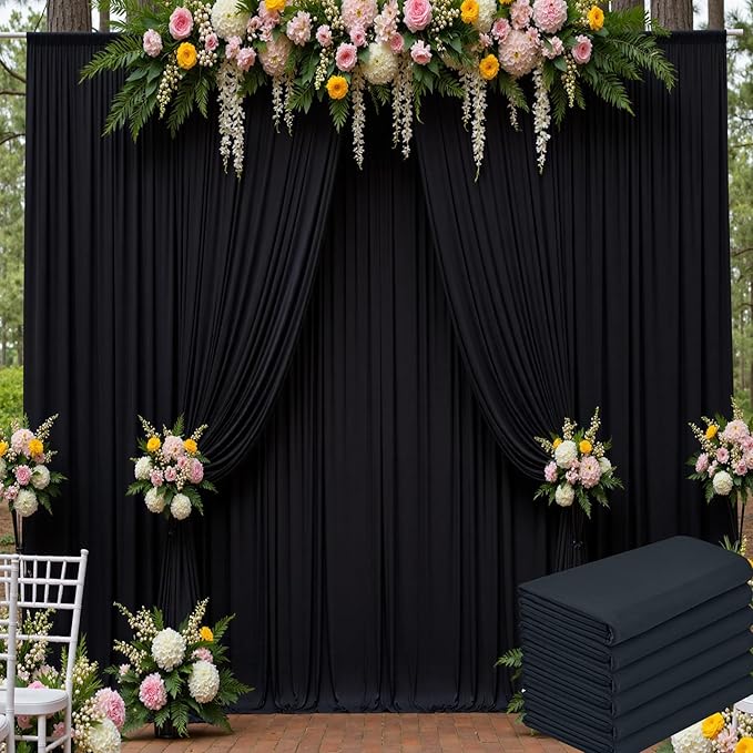 30ft x 15ft Black Wrinkle Free Backdrop Curtains for Parties,Silky Polyester Fabric Wedding Ceiling Drapes-6 Panels 15ft Photo Back Drop Drapes for Baby Shower Photography Stage Background Cloth