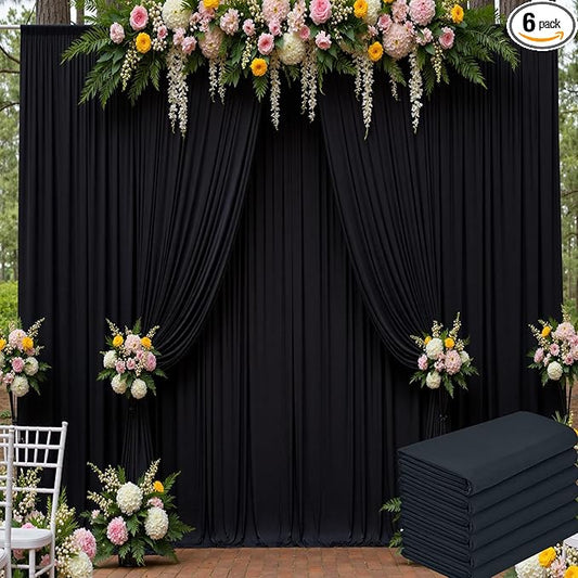 30ft x 15ft Black Wrinkle Free Backdrop Curtains for Parties,Silky Polyester Fabric Wedding Ceiling Drapes-6 Panels 15ft Photo Back Drop Drapes for Baby Shower Photography Stage Background Cloth