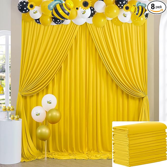 40×10 ft Yellow Wrinkle Free Backdrop Curtain for Party, 8 Panels 5×10ft Soft Silky Polyester Photo Backdrop Drapes Curtains for Wedding Birthday Themed Parties Baby Shower Photography Backgrounds
