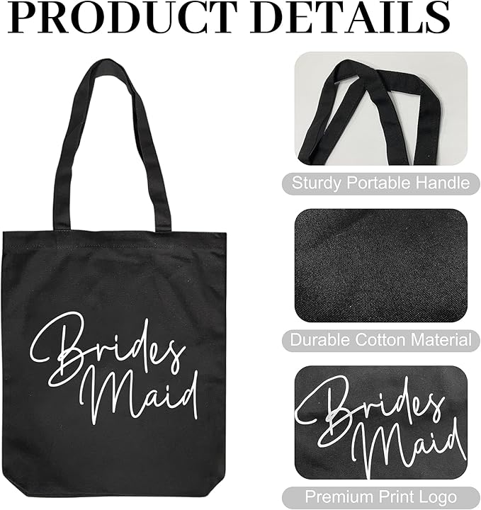 LADY & HOME 6pcs Bachelorette Party Tote Bag, Bride Bridesmaid Cotton Tote Bag for Wedding Gifts