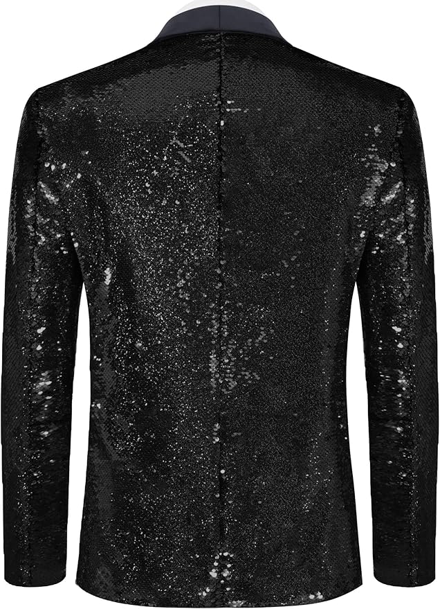 COOFANDY Mens Shiny Sequin Blazer Tuxedo Party Dinner Prom One Button Suit Jacket