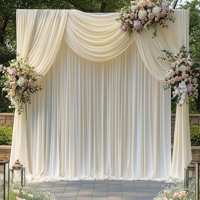 50 ft x 10 ft Wrinkle Free Ivory Backdrop Curtain for Wedding Parties, Fabric Ivory Photo Backdrop Drapes 10 Panels 5x10ft for Baby Shower Photoshoot Engagement Birthday Party Photography Background
