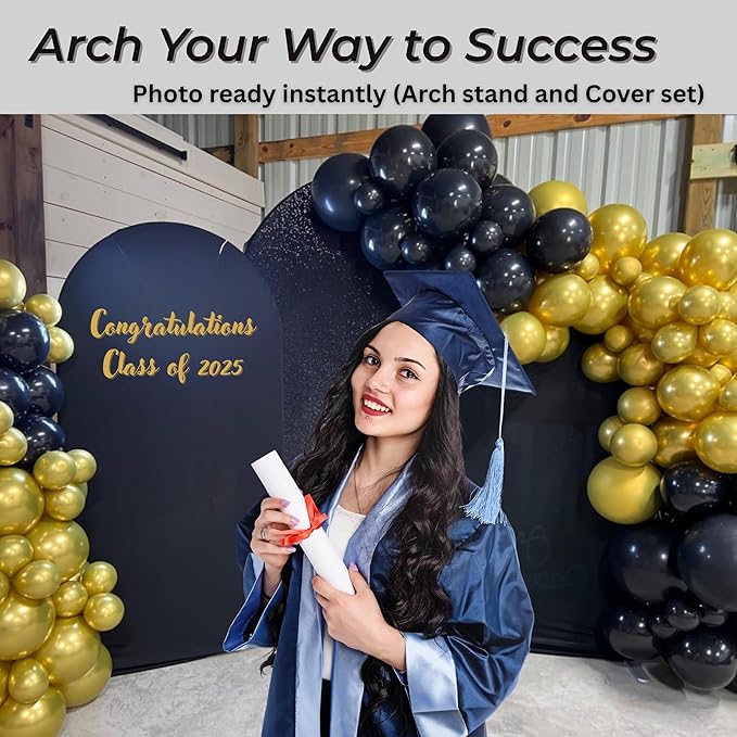 7.2 FT Wedding Arch Backdrop Stand and Cover Set | Metal Backdrop Arch Stand, Balloon Stand, Water Bags | Party, Bridal Show, Birthday, Baby Shower Decorations (Black Cover)