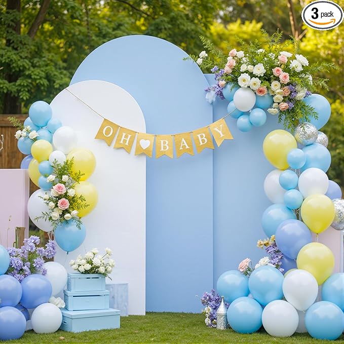 White and Blue Arch Cover 3 Set-6FT, 5FT, 4FT Arch Backdrop Cover Spandex Fitted 2-Color Fabric Stand Covers for Baby Shower Boy Birthday Party Graduation Banquet Photo Background Decorations