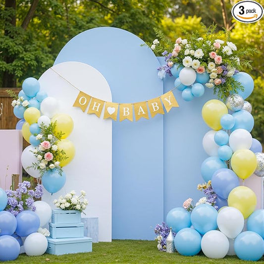 White and Blue Arch Cover 3 Set-6FT, 5FT, 4FT Arch Backdrop Cover Spandex Fitted 2-Color Fabric Stand Covers for Baby Shower Boy Birthday Party Graduation Banquet Photo Background Decorations