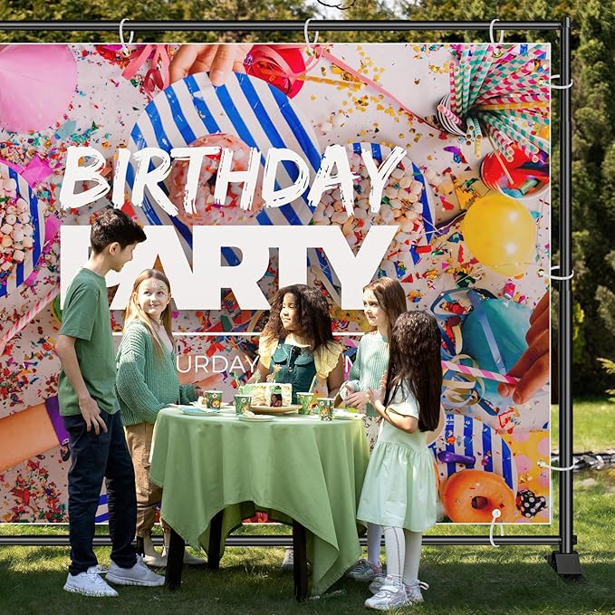 10 x 8 Backdrop Banner Stand with Extra Thick Tubing, Heavy Duty Adjustable Step and Repeat Stand for Photography, Portable Trade Show Banner Frame with Carring Bag