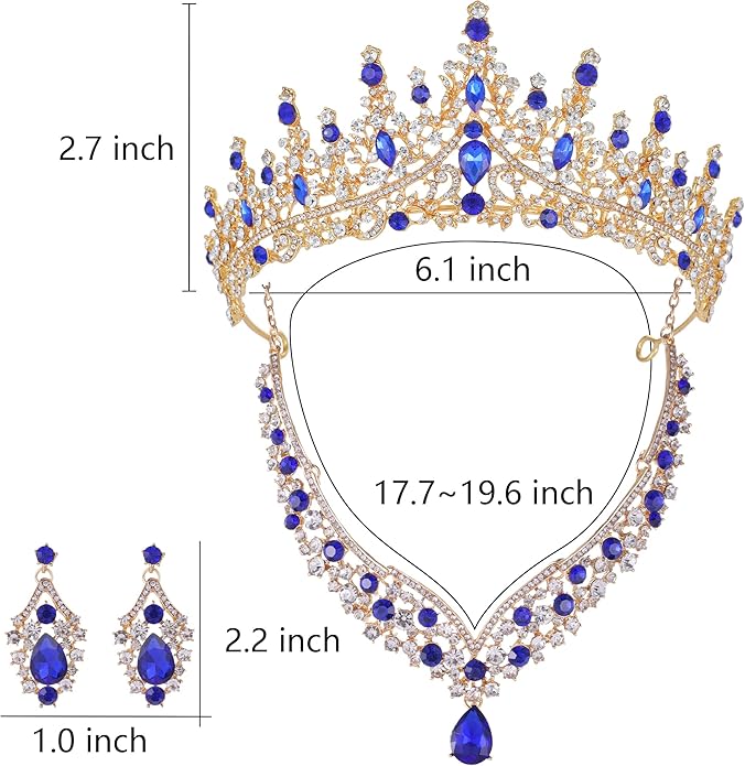 Kamirola Tiaras and Crowns for Women,Tiaras Earrings Necklace, Crystal Bridal Jewelry Set, Costume Party Halloween Prom Pageant Jewelry for Women (TR28)
