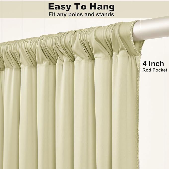 50ft x 10ft Wrinkle Free Sage Green Backdrop Curtains for Parties Weddings, 10 Panels 5×10ft Soft Silk Polyester Photo Backdrop Drapes for Birthday Baby Shower Photo Photography Background Cloth