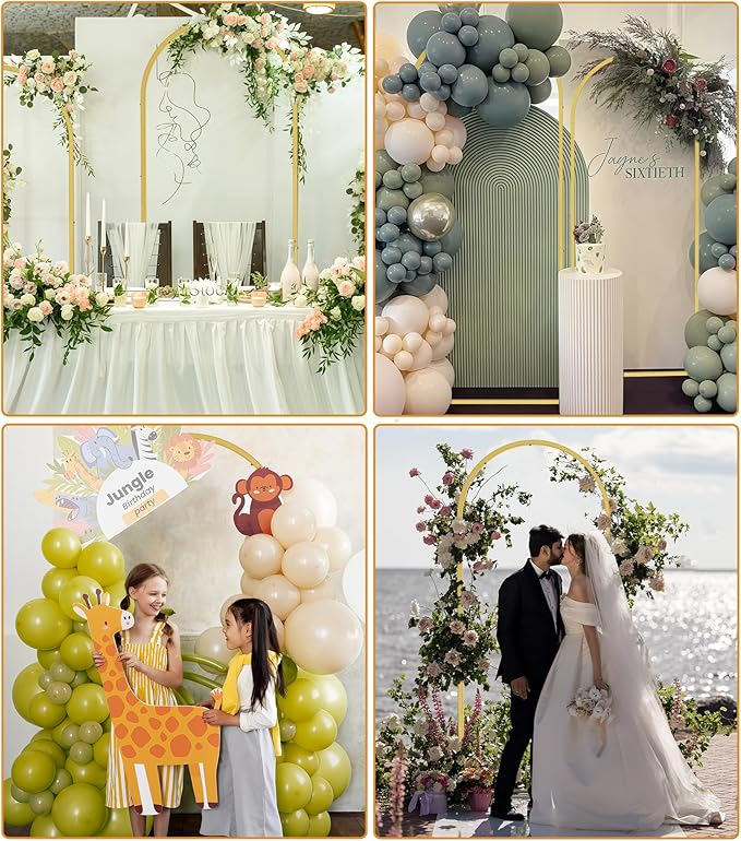 Wingedbird 3 Pack Gold Metal Arch Backdrop Stand – 4FT 5FT 6FT Balloon Arch Frame for Weddings, Easy Assembly, Indoor Outdoor Use, with Storage Bag, Durable Metal Construction