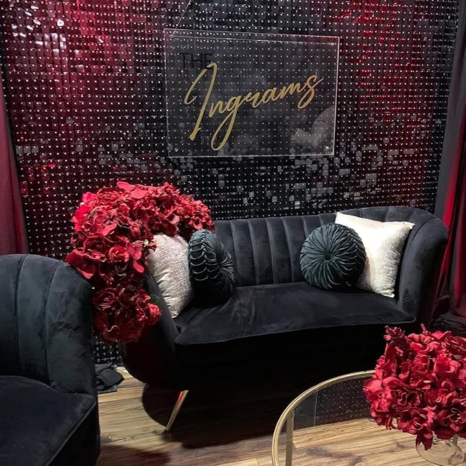 COKAOBE Black Shimmer Wall Backdrop, 24PCS Square Sequin Shimmer Backdrop Panel, Photo Backdrops for Birthday, Anniversary, Wedding, Graduation & Bachelorette Party Decoration