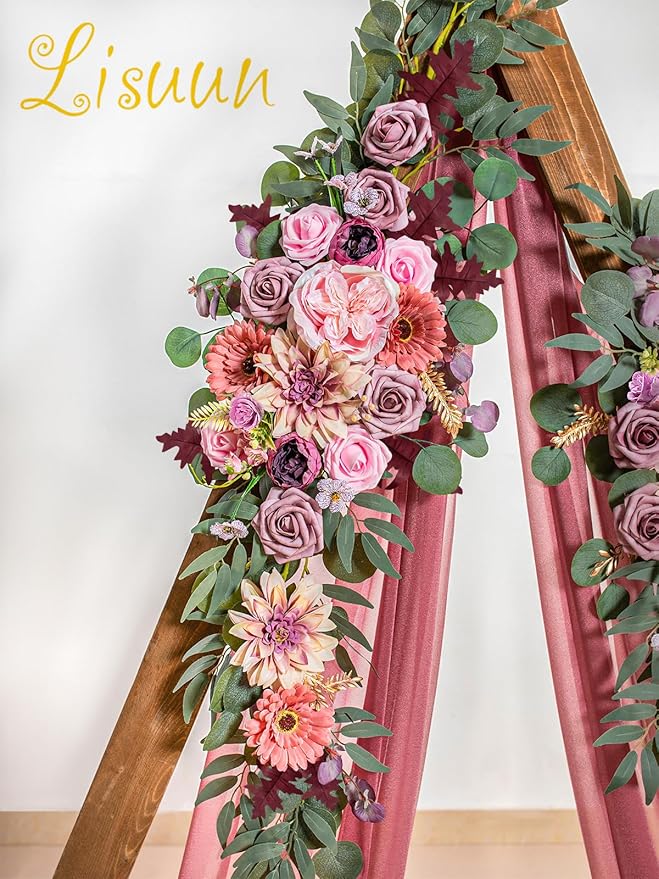 Wedding Arch Flowers, Artificial Flowers for Decoration, 2pcs Flower Swag and 1 pcs Semi-Sheer Chiffon Table Runner Swag for Beautiful Dream Wedding Ceremony Floral Decor - Pack of 3