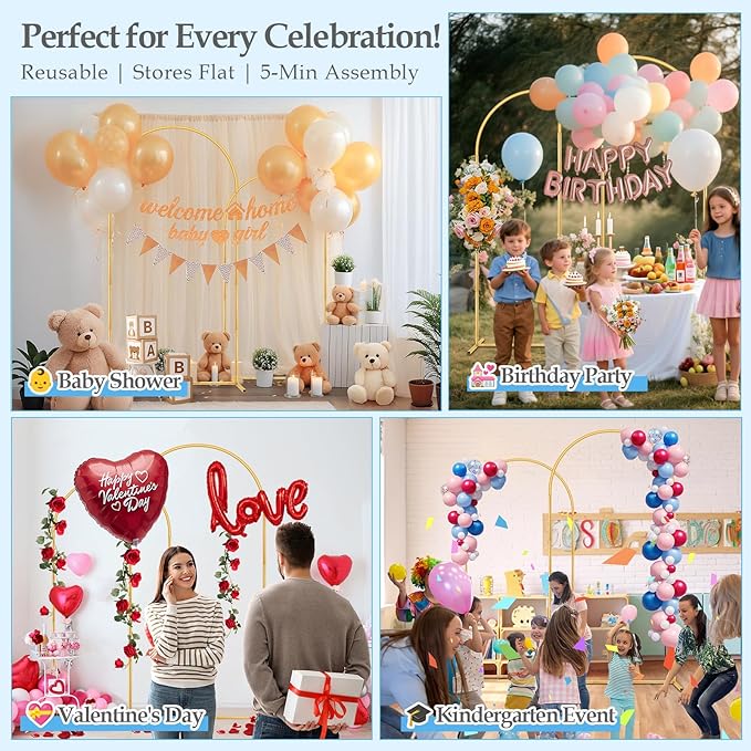 7.2FT 6FT Wedding Arch Backdrop Stand Set of 2,Metal Gold Wedding Balloon Arch Stand Kit with Base for Gender Reveal Birthday Anniversary Bridal Graduation Party Event Background Decoration