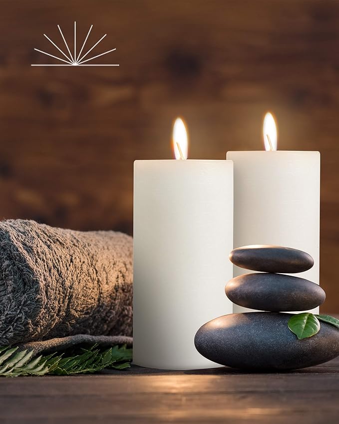 Mottled Pillar Candles by Bask - Set of 6-3" x 6" Dripless Unscented Candles in White for Home Decor, Relaxation & All Occasions