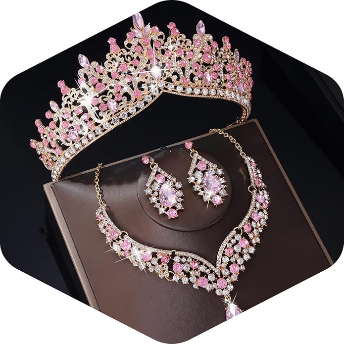 Kamirola Tiaras and Crowns for Women,Tiaras Earrings Necklace, Crystal Bridal Jewelry Set, Costume Party Halloween Prom Pageant Jewelry for Women TR80