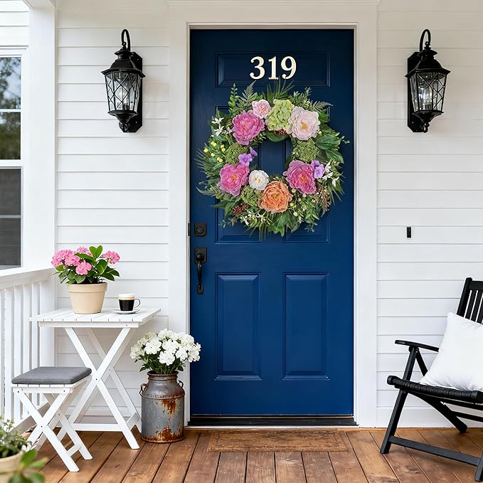 24 Inch Spring Wreath for Front Door with Peony Hydrangea Silk Flowers with Berry Greenery for All Seasons Porch Wedding Wall Farmhouse Porch Wall Living Room Home Widding Decor