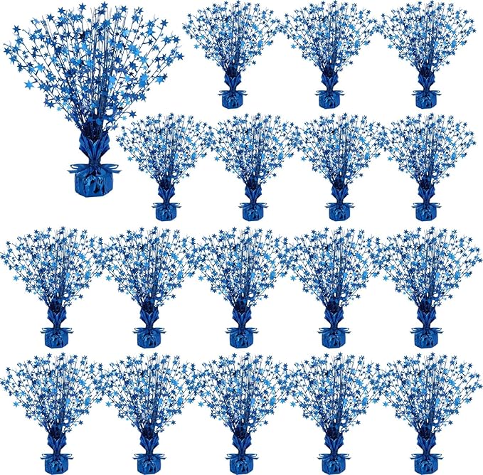 Crowye 18 Pcs Foil Spray Centerpiece Valentine's Day Table Decoration Winter Party Star Burst Metallic Table Centerpieces for Party Birthday Season Holiday(Blue)