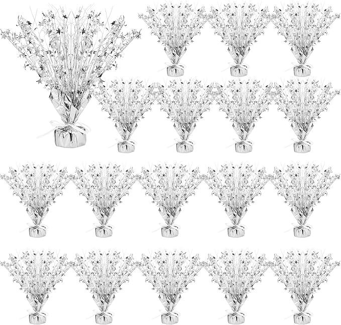 Crowye 18 Pcs Foil Spray Centerpiece Valentine's Day Table Decoration Winter Party Star Burst Metallic Table Centerpieces for Party Birthday Season Holiday(Silver)