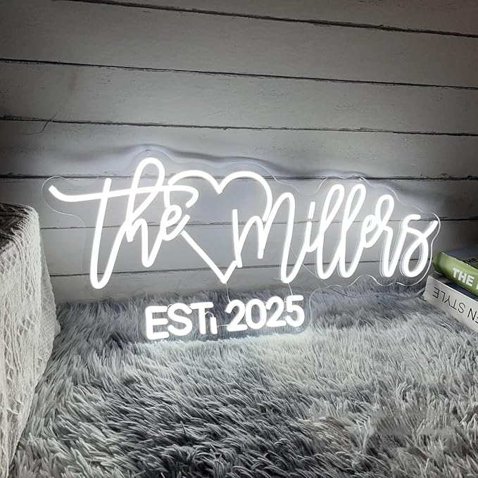 Custom Last Name Heart with EST LED Neon Sign,Wedding Family Name Neon Light,Wedding Engagement Party Backdrop Wall Decor Personalized Gifts