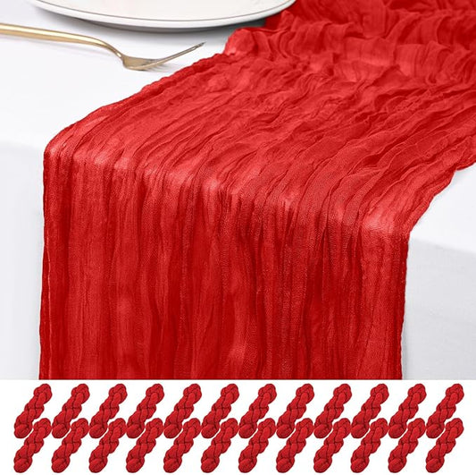 24 Pack Red Cheesecloth Table Runner 120 inch Fall Thanksgiving Boho Rustic Gauze Farmhouse 10FT Cheese Cloth Runner for Baby Shower Wedding Party Holiday Home Decor