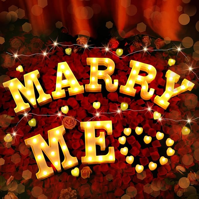 Hortsun Marry Me Light up Letters Proposal Decorations Will You Marry Me Sign Rose Petals 24 LED Candles Romantic Night Light for Proposal Engagement Wedding Anniversary Valentine's Day(Red)