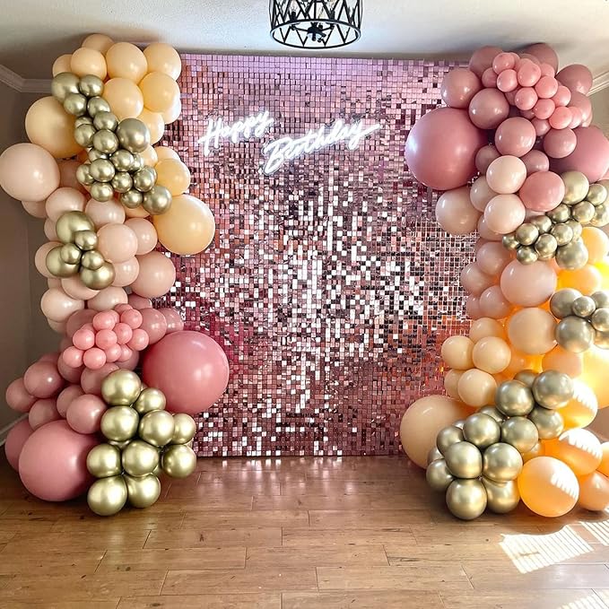 COKAOBE Pink Shimmer Wall Backdrop, 24PCS Square Sequin Shimmer Backdrop Panel, Photo Backdrops for Birthday, Anniversary, Wedding, Graduation & Bachelorette Party Decoration