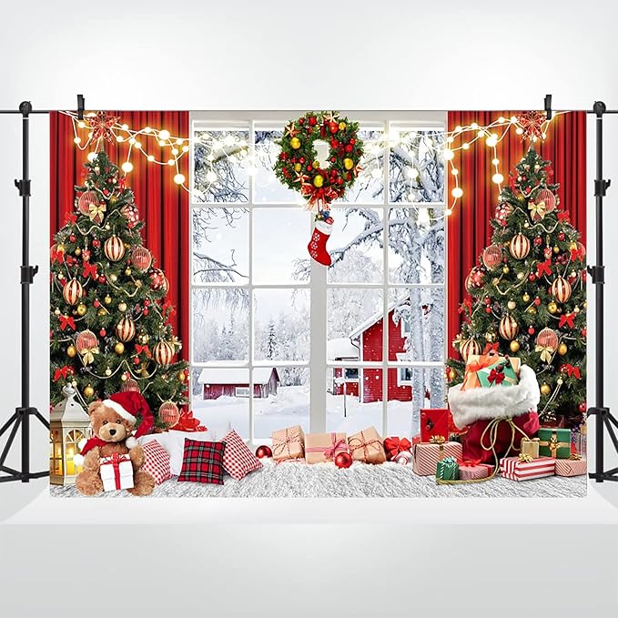 Baocicco 20x10ft Merry Christmas Photo Background Red Gold Xmas Winter Festival Snowfalke Baubles Backdrop Photography Family Holiday Party Banner New Year Photo Booth Background Party Decorations